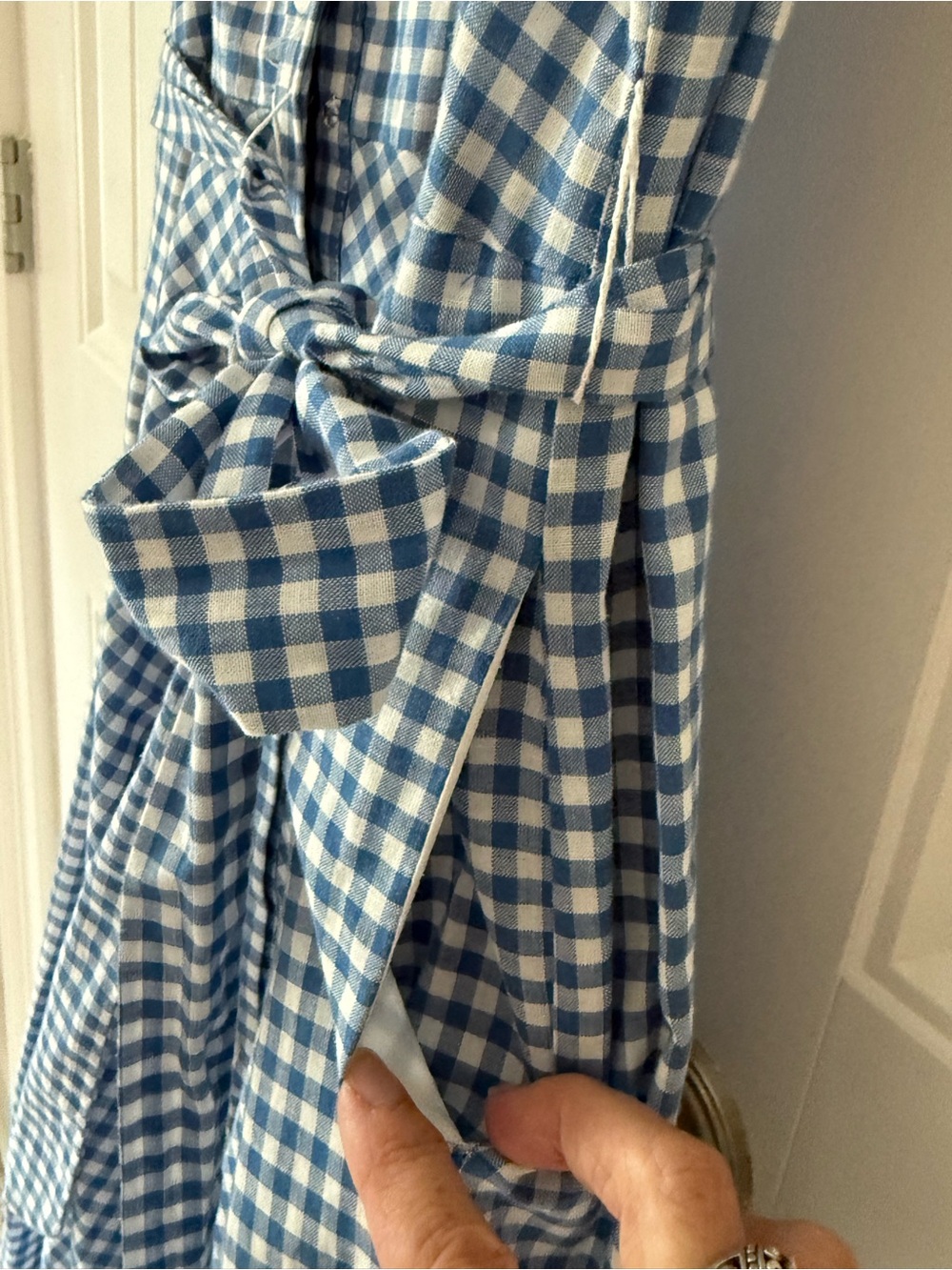 Chetta B Blue Gingham Midi Shirt Dress with Tie Waist - Picture 6 of 6